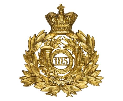 *105th (Madras Light Infantry). Victorian Officer's "Last Shako" badge, circa 1869-1878,  brass double laurel wreath surmount