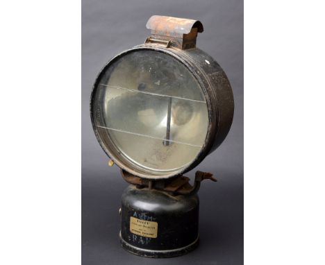 *Tilley Floodlight Projector. WWII Air Ministry Airfield Tilley paraffin lamp,  with large circular glass lamp, blackened cas