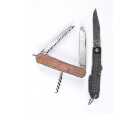 *SOE. WWII Officer's multi tool pocket knife,  with 9cm folding blade by R.B.N.R, with saw blade, cork screw and spike, the w