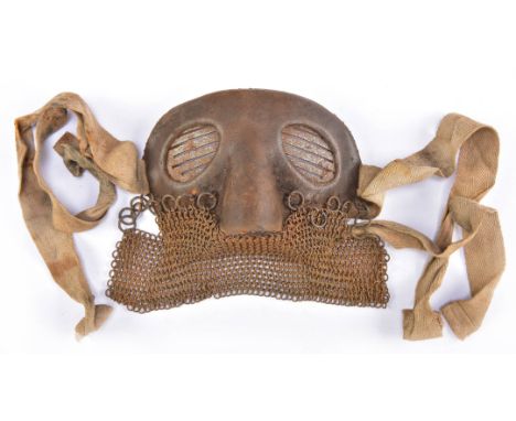 *Tank Corps. WWI British Tank Crew "Splatter" mask,  with leather covered construction slitted metal eye shields, chain mail 