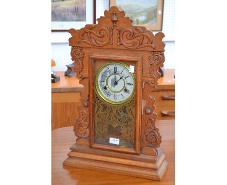 An American oak mantel clock, by Jerome & Co, , New Haven Connecticut, eight day, twin winding holes, Roman numerals, pendulu