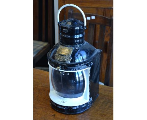 A ship's stern lamp, by Davey, London, Approved Regulation Ship Lamp, 1924