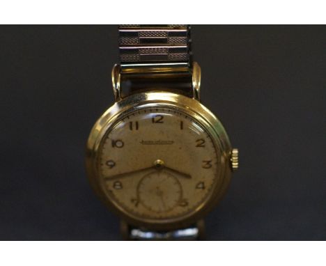 9 ct gold cased vintage Jaeger- LeCoultre wristwatch currently ticking not tested for time accuracy case- all round good cond
