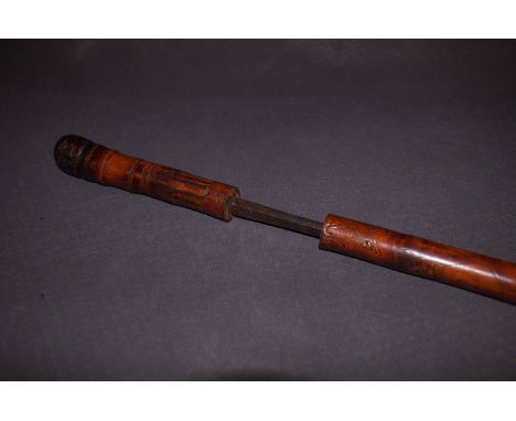 Victorian wooden swordstick with fine Japanese engraving  