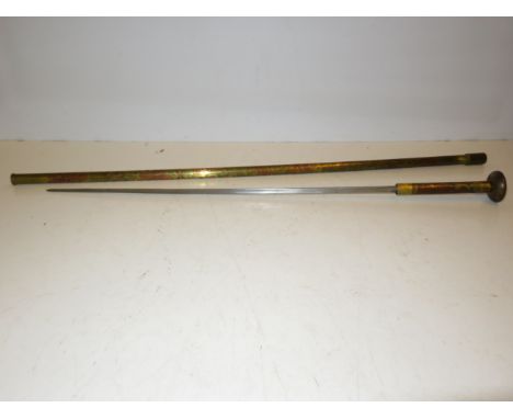 Brass &amp; copper sword stick with cruciform blade Length 85 cm 