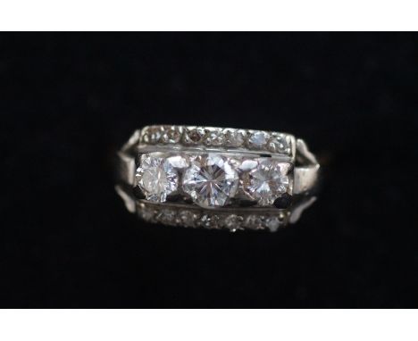 Art deco Diamond ring set in platinum &amp; high carat yellow metal band, central diamond approx 1/4 of a carat, 2 each side 