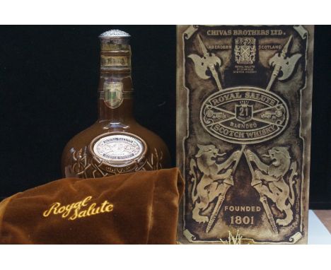 Chivas regal royal salute, 21 year old blended scotch whiskey in cloth, bag &amp; carton. 70cl 40%vol(Brown flagon)