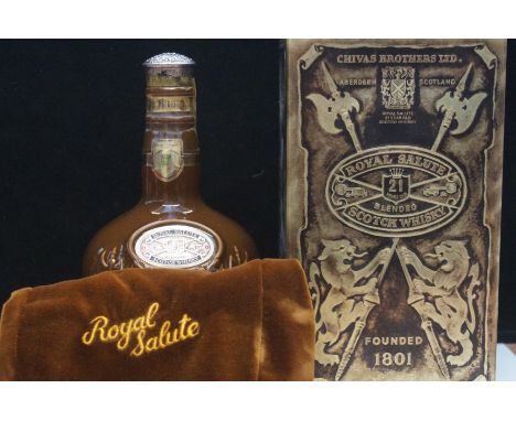 Chivas regal royal salute, 21 year old blended scotch whiskey in cloth, bag &amp; carton. 70cl 40%vol (Brown flagon)