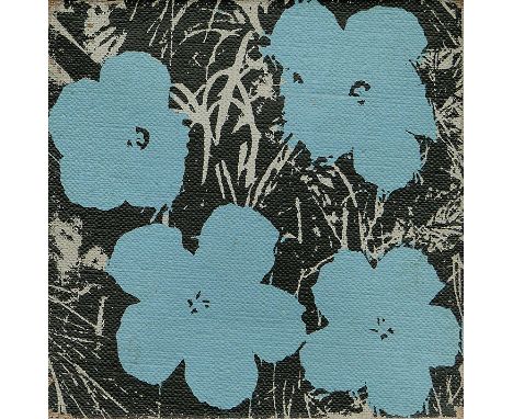 Warhol, Andy (Pittsburgh 1928 - 1987 New York)"Flowers"; 4 hellblaue Blüten vor Grasbüschel in schwarz/weiß; Acryl/Serigraphi