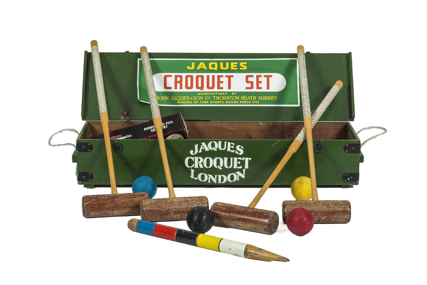 A JAQUES OF LONDON CROQUET SET, Modern, With Four Mallets, Hoops, Balls ...