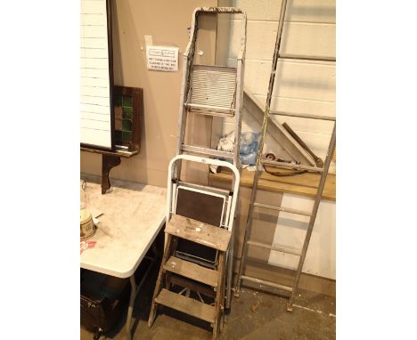 Aluminium step ladders, three step steel and two step wooden step ladders 