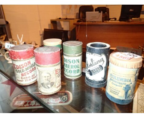 Six vintage cylinder record containers 