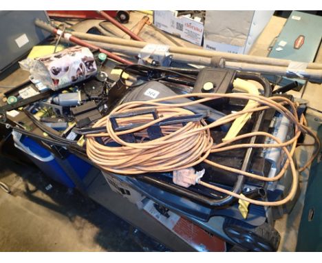 Collection of hand tools with two electric window mechanisms for a Ford Galaxy and an Alpine lawn mower 