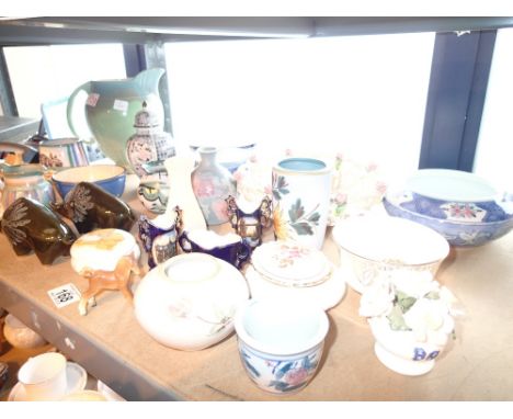 Shelf of mixed ceramics including Pallissy and studio pottery examples 