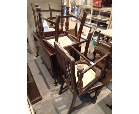 Vintage oak drop leaf dining table and four matching chairs 