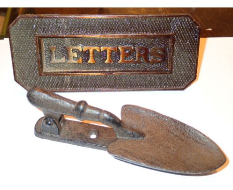 Metal letterbox with trowel door knocker 