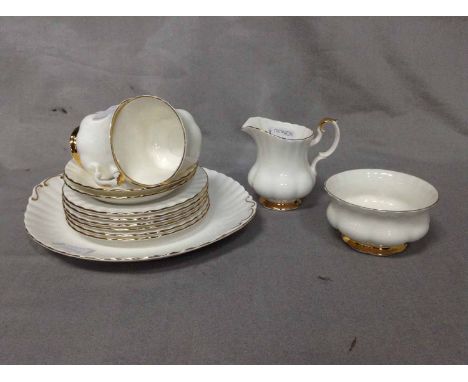 ROYAL ALBERT PART TEA SERVICE - VAL D'OR, WHITE WITH GILT DETAILING