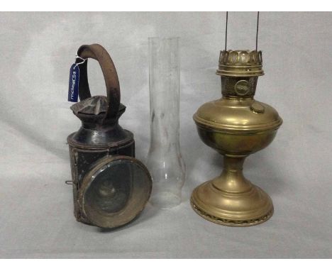 BRASS OIL LAMP AND A RAILWAY LAMP (2) 