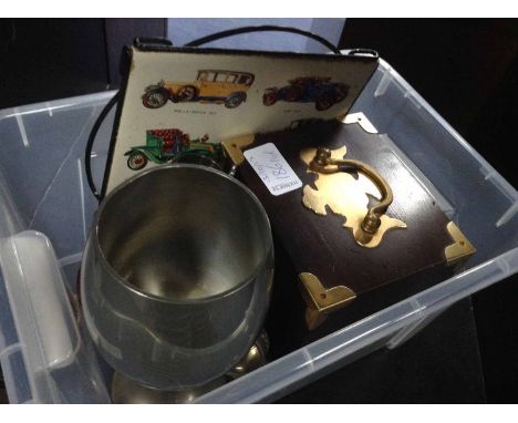 LOT OF COLLECTABLES INCLUDING PEWTER GOBLET AND QUAICH, TRINKET BOX ETC