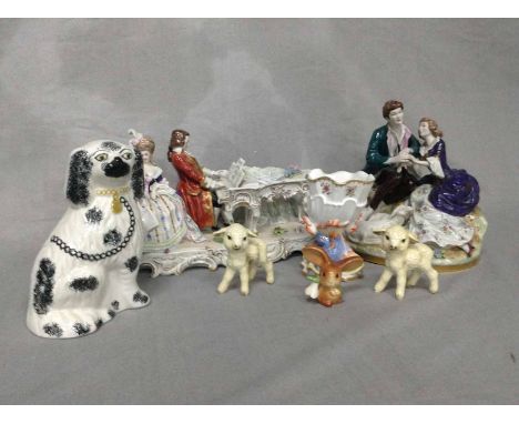 MIXED LOT OF FIGURESincluding Goebel, two Staffordshire style figures groups, etc