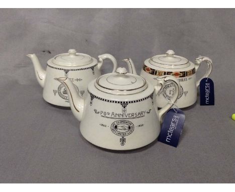 CO-OPERATIVE COMMEMORATIVE TEAPOTScomprising two Jubilee 1881-1931 teapots - Cowlairs, with steam engine design; two Jubilee 