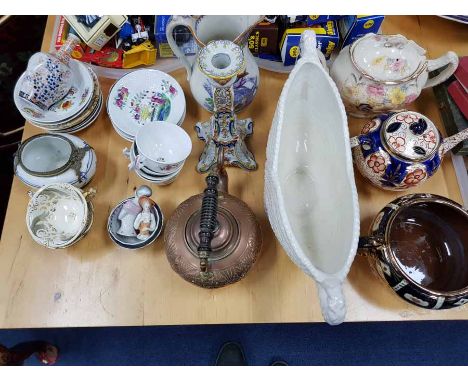 LOT OF CHINAincluding tea pots, vases, tea cups and saucers and a candle stick