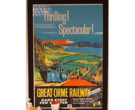 Well coloured print of the Great Orme Railway, published by Tattersall Advertising Ltd in a frame stamp marked 'G W R'