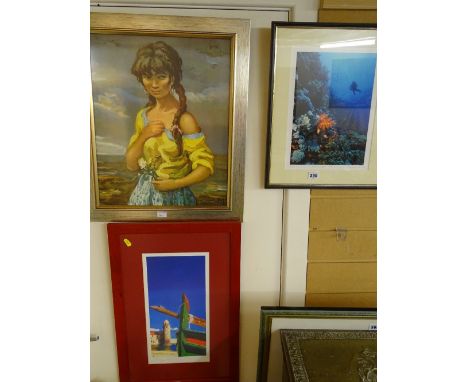 Framed limited edition (1/300) coloured print - Red Sea coral reef by LINDA PITKIN, a framed print of a young girl in yellow 