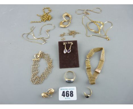 Nine and eighteen carat gold jewellery - a quantity of bracelets, chains and earrings and an intaglio type ring (varying cond