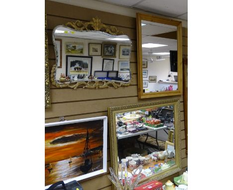 Vintage swag decorated wall mirror and two modern framed examples