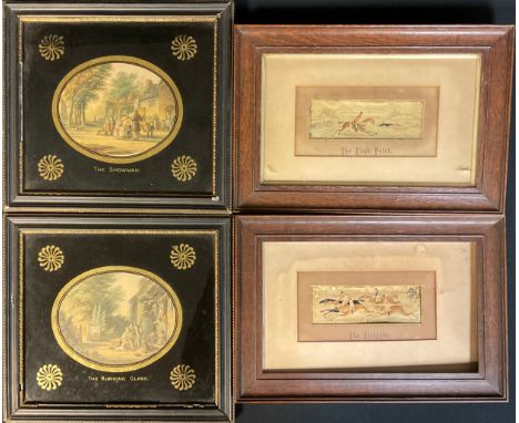 Pictures and Prints - a pair of 19th century Baxter prints, each mounted in verre eglomise frames; a pair of Stevengraph hunt