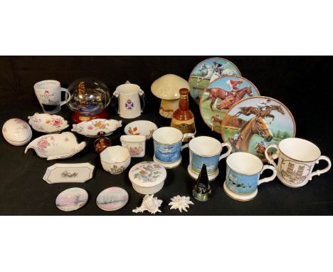 A set of collector's aviation interest mugs, including Coalport; horse racing plates; a Rifle Society "Look Forward" commemor