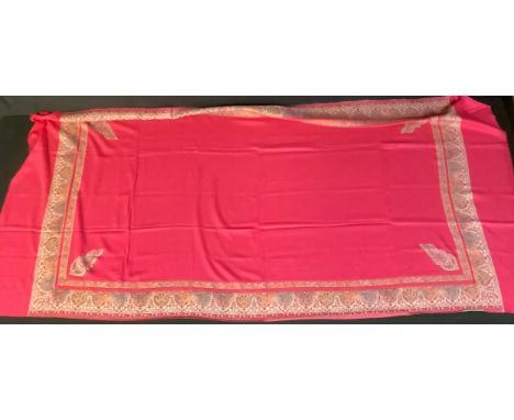 Textiles - a woollen shawl, fuschia Botek design, approx. 98cm x 200cm 
