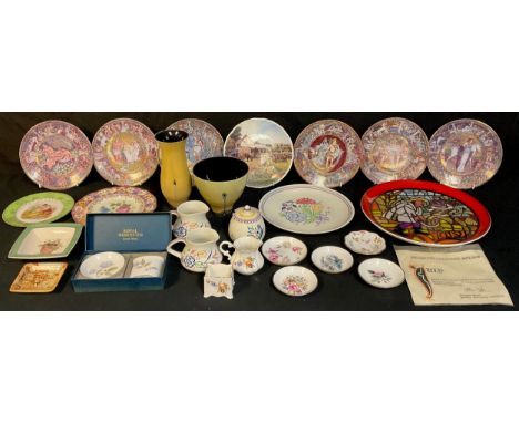 A Poole Medieval Calendar Series limited edition charger, July, 1975, certificate; other Poole, plate, jugs; a set of Compton
