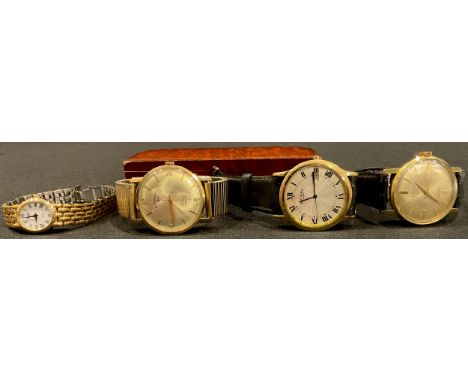 A JB Peacock wristwatch, boxed; three others, Rotary (4) 