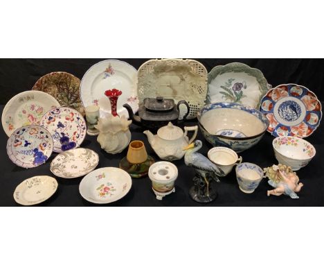 Ceramics - early 19th century and later, Belleek, Wedgwood, Chinese blue and white bowl with character mark, Wilkinson stork 