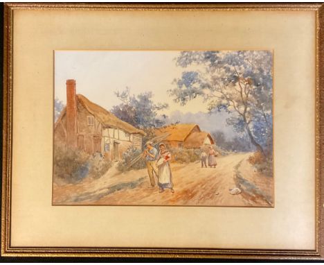 R Douglas  Roughton Old Cottages, Warwickshire  signed, watercolour, 24cm x 24cm 