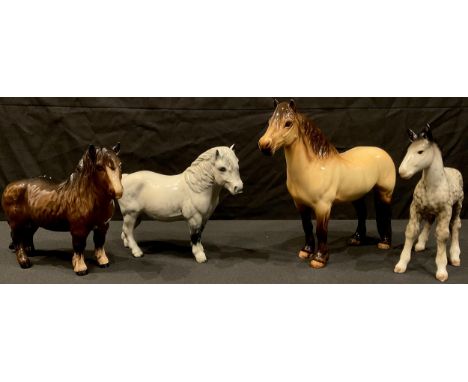 A Beswick model of a Highland Pony; others, Shetland Pony, a dappled grey Hollydell Dixie Shetland Pony, a Rocking Horse Grey