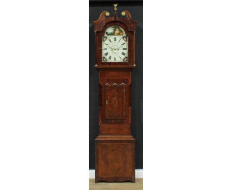 A William IV oak and mahogany longcase clock, 36cm arched enamel dial inscribed Blakeborough, Otley, No. 2544, Roman numerals