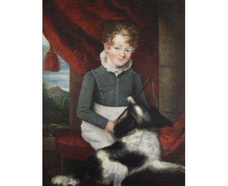 English School (early 19th century)Portrait of a Young Gentleman, with Riding Crop and Dogstamped to verso T Brown, High Holb