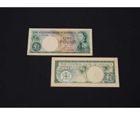 The Central Bank of Jamaica, two very interesting design essays for a Jamaica 1 Pound note from Bradbury Wilkinson, both hard