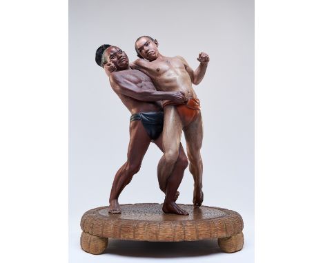 A PAIR OF JAPANESE IKI NINGYO (LIVING DOLLS) OF SUMO WRESTLERS MEIJI PERIOD, LATE 19TH CENTURY The two men realistically depi