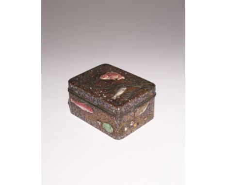 A JAPANESE INLAID LACQUER BOX AND COVER IN THE STYLE OF RITSUO MEIJI PERIOD, 19TH CENTURY The rectangular body and lid decora