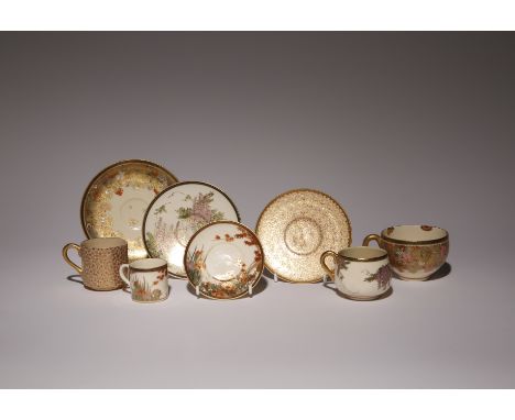 FOUR JAPANESE SATSUMA TEACUPS AND SAUCERS MEIJI PERIOD, 19TH CENTURY All decorated in gilt and polychrome with designs of flo