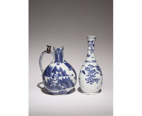 TWO JAPANESE ARITA BLUE AND WHITE VESSELS EDO PERIOD, 17TH CENTURY The first a tall bottle vase painted with sprays of camell