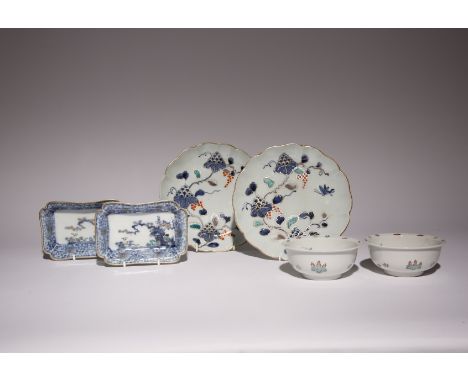 SIX JAPANESE PORCELAIN ITEMS EDO AND MEIJI PERIOD, 18TH AND 19TH CENTURY Comprising: a pair of foliate dishes, each decorated