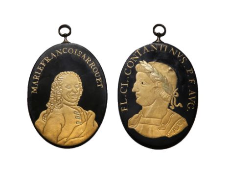 TWO JAPANESE LACQUER MEDALLIONS ON COPPER OF FAMOUS EUROPEAN FIGURES EDO PERIOD, LATE 18TH CENTURY The first a portrait of Fr