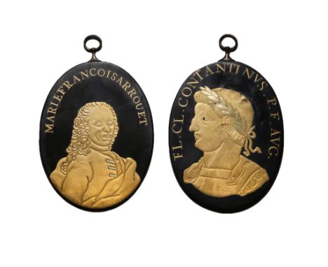 TWO JAPANESE LACQUER MEDALLIONS ON COPPER OF FAMOUS EUROPEAN FIGURES EDO PERIOD, LATE 18TH CENTURY The first a portrait of Fr