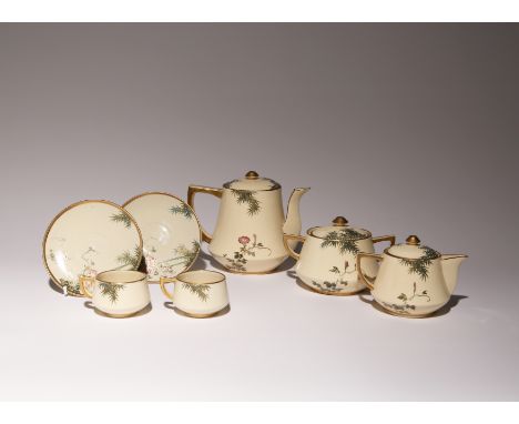 A JAPANESE SATSUMA TEA SERVICE MEIJI PERIOD, 19TH OR 20TH CENTURY Comprising: a teapot, a sugar bowl, a milk jug, two saucers