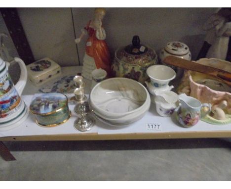 A mixed lot including music box, cherub, candleholder, Wedgwood, Chinese vase etc.,
